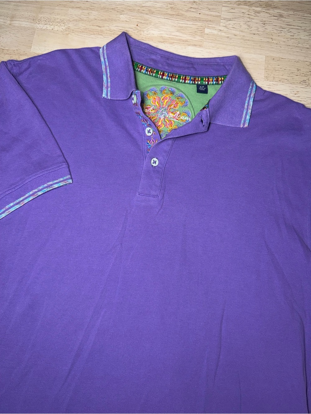 Robert Graham Purple Polo Multicolor Trim Embroidered Mens Small Fits Medium
